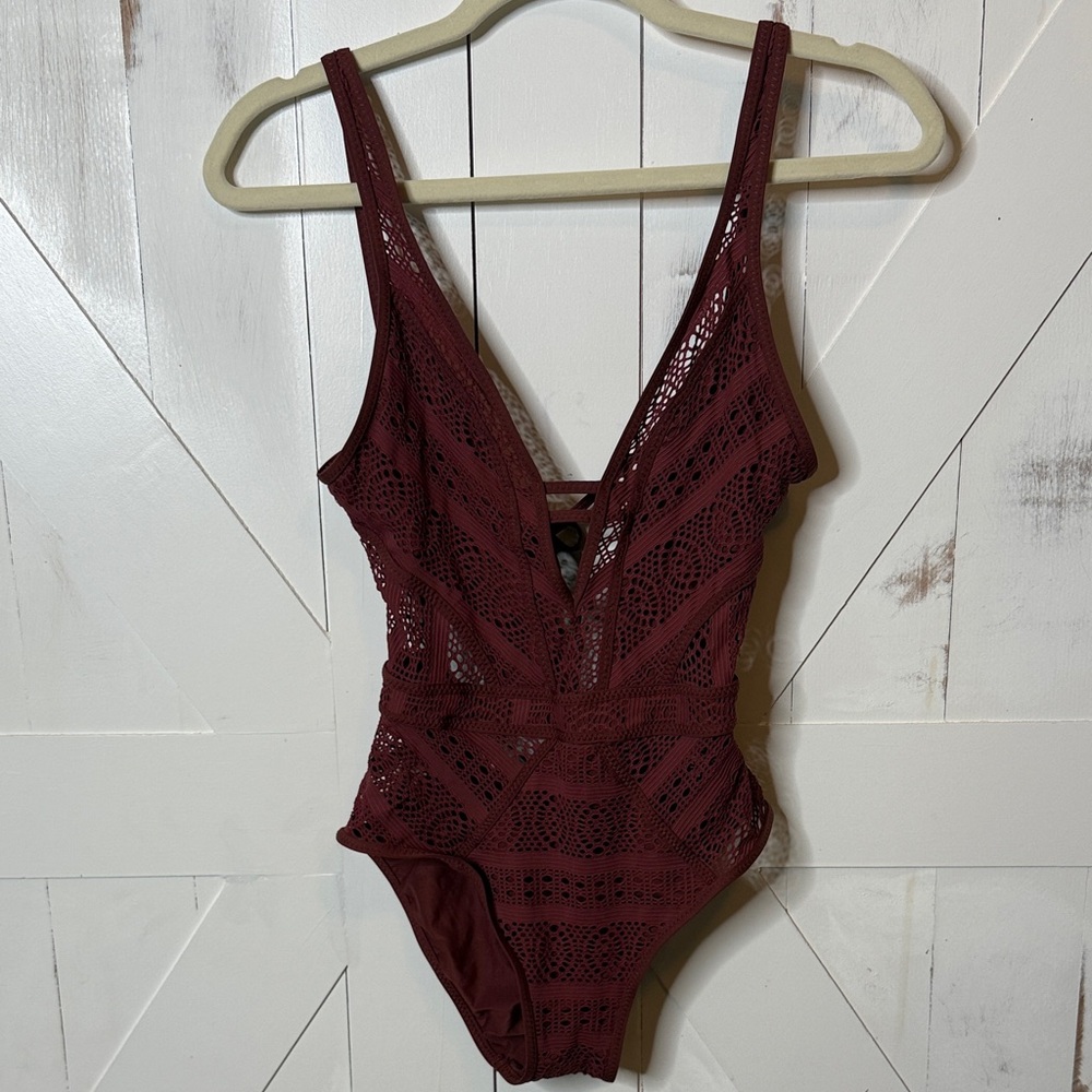 Becca Aubergine Crochet Lace One Piece Swimsuit - Picture 9 of 16